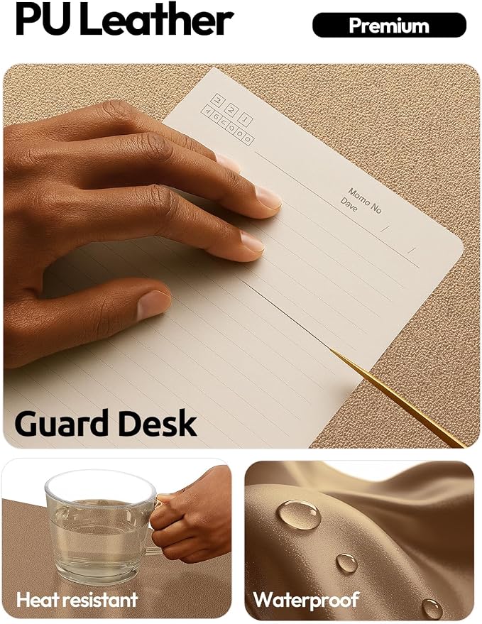 YSAGi Leather Desk Protector, Office Mat, Large Mouse Mat, Non-Slip PU Leather Blotter, Laptop Pad, Waterproof Writing Pad for Office and Home (Shiny Bronze, 31.5" x 15.8")