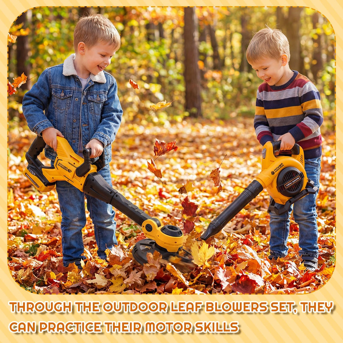 Arrowbash 7 Pcs Kids Gardening Tool Set, Toy Leaf Blower, Chainsaw, Hedge Trimmer, Weed Trimmer with Safety Goggles Helmet Earmuffs, Realistic Outdoor Toys Set with Sound Light for Summer Outdoor
