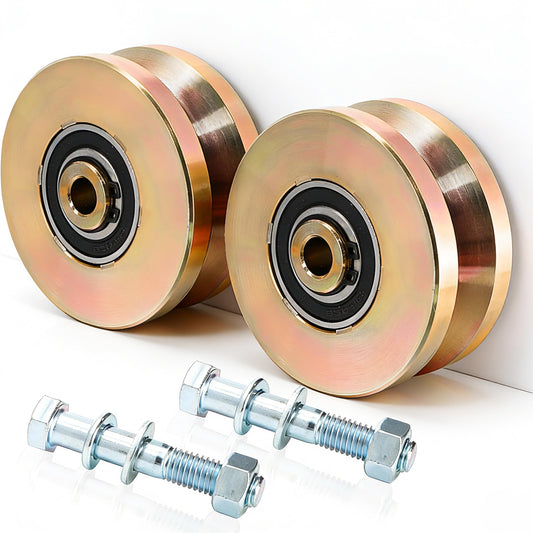 2 pcs 4" Heavy Duty Sliding Gate Rollers Wheels V Groove Slide Wheel, 3300 Lbs Solid 1-3/4" Width Rolling Gate Wheels with Screw & Double Bearings for Industrial Machines Rail