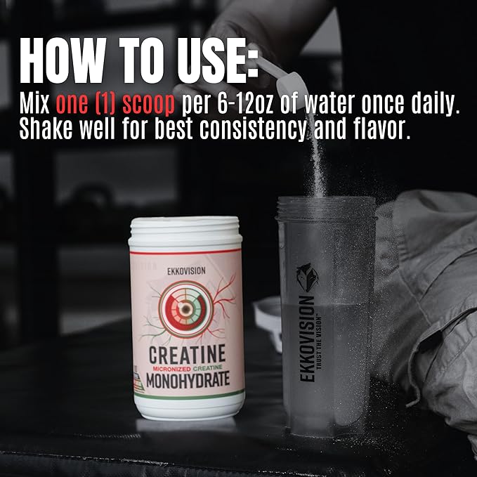 Ekkovision Creatine Monohydrate Powder, Micronized, Puckin' Blue Razz, Pre Workout & Post Workout Supplement for Men & Women, Energy Support, Easy to Mix in Shakes, Smoothies & Beverages, 100 Servings