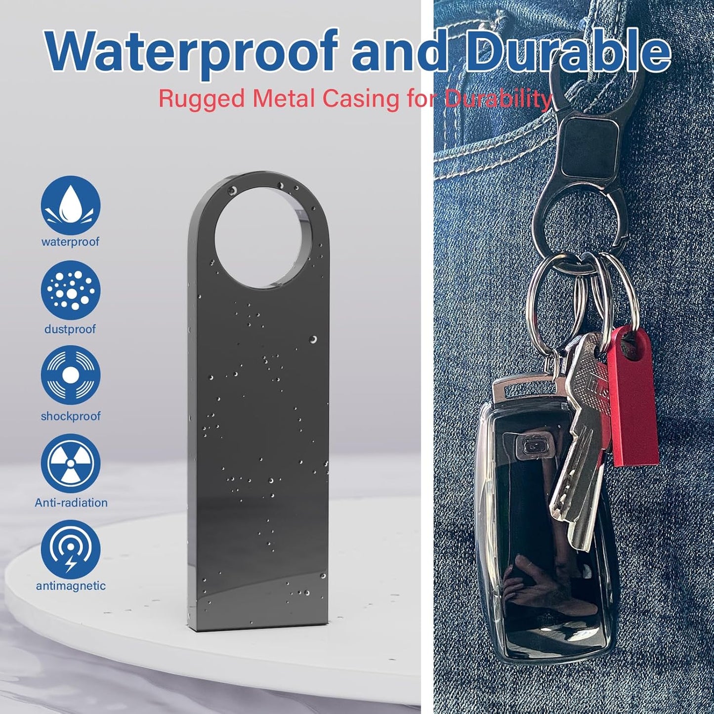 Wooolken 5 Pack 8GB 2.0 USB Flash Drive with Keychains, Sleek Metal USB Thumb Drives Memory Stick for PC Laptop