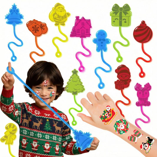 48PCS Christmas Party Favors - 24PCS Temporary Tattoos & 24PCS Stick Hands - Perfect Birthday Party Supplies, Goodie Bag Stuffers, Treasure Box Toys, Classroom Prizes, and Student Gifts