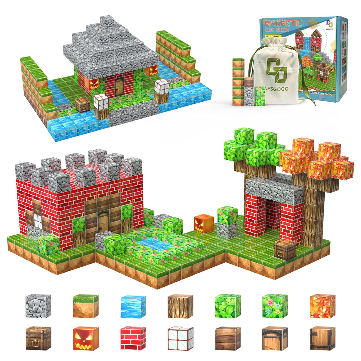 AESGOGO Magnetic Blocks, 72PCS STEM Montessori Toy for Crafting a Magnet DIY-World, Creative Building Toys for Boys Girls Kids Ages 3-5 5-7 6-8, Toddler Stacking Construction Cube.