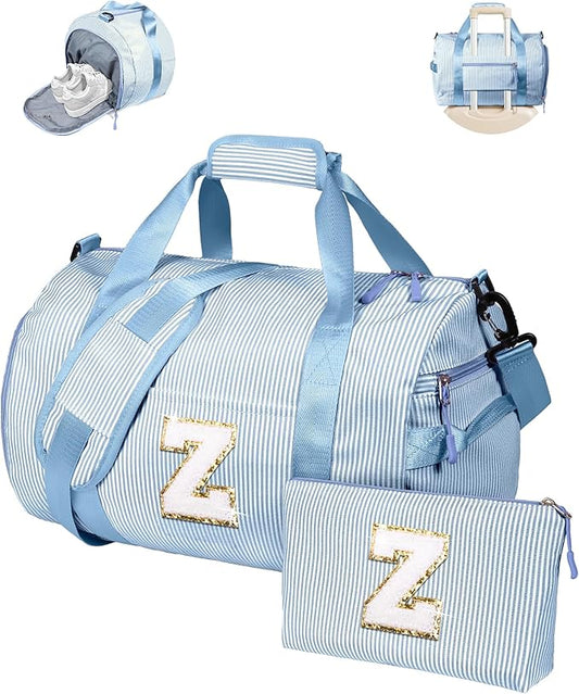Birthday Gift for Daughter, Girl Gym Bag, Kids Initial Overnight Duffel Bags with Shoe Compartment, Personalized Travel Bag with Makeup Pouch, Customize Gifts for Girls (Letter Z)