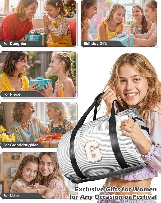 Gifts for 4 5 6 7 8 9 10 11 Year Old Girls, Girl Gym Bag, Kids Monogram Overnight Duffel Bags with Shoe Compartment, Personalized Travel Bag with Makeup Pouch, Dance Recital Gift (Letter M)