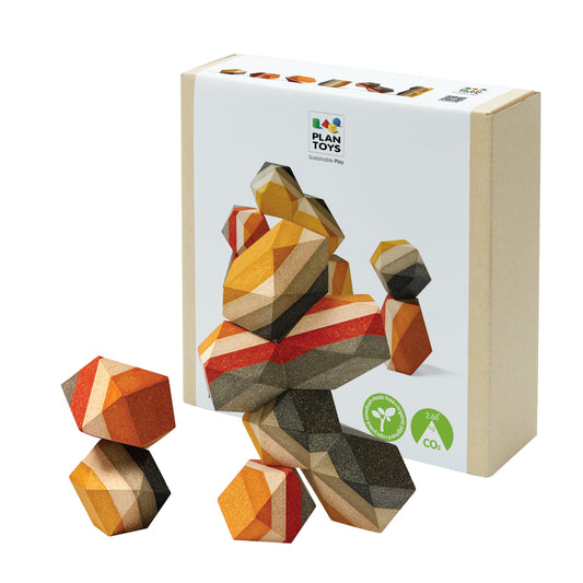 PlanToys® Geo Stacking Rock Wooden Montessori Balancing and Fine Motor Toy | Creative Thinking, Coordination and Early Problem Solving Activity | Eco Friendly Educational Open Ended Play Set