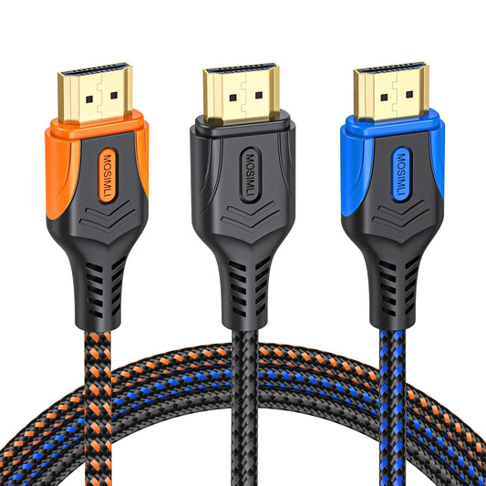 4K 3FT 3-Pack(Tri-Color), 18Gbps 2.0 4K@60Hz 2K@240Hz, HDR10, Dolby, 2.2 PS5, HDMI Cable High Speed HDMI Cable