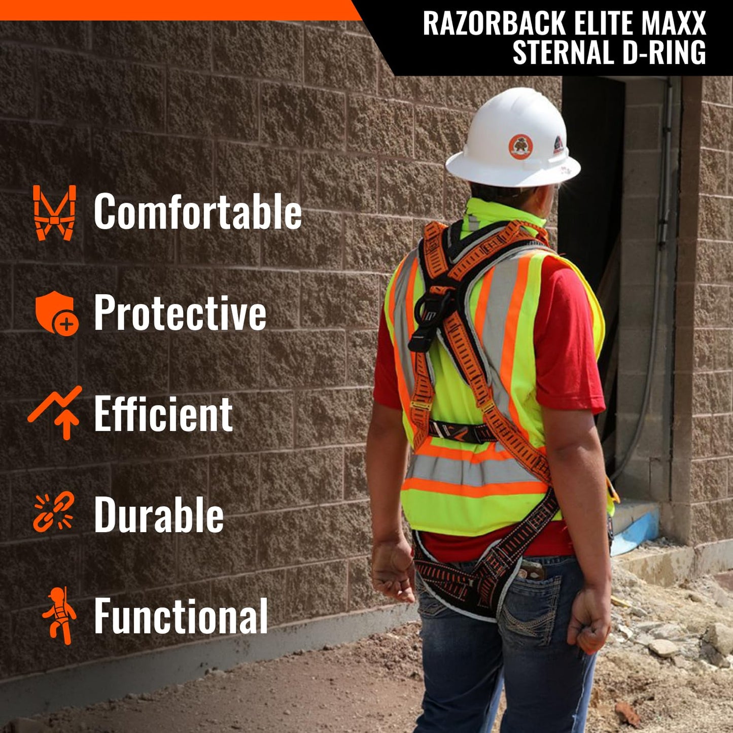 Malta Dynamics Razorback Elite MAXX - Safety Harness and Fall Protection Kit with Sewn in Lumbar Support Belt and Built-in Rescue Handles for Fall Arrest, OSHA & ANSI Compliant (Large-XLarge)