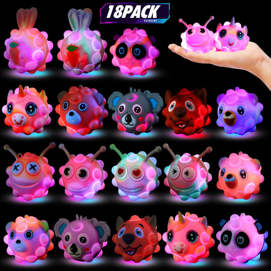 18PCS Light Up Fidget Balls Party Favors, 2 inch 3D Animal Pop Balls Fidget Toys, Party Favors for Kids 4-12, Goodie Bags Stuffers, Pinata Stuffers, Birthday Gifts, Classroom Prizes, Treasure Box Toys