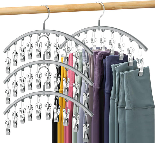Volnamal Legging Organizer - Metal Yoga Pants Hanger with Rubber Coating | 4-Pack Holds 40 Leggings - Gray
