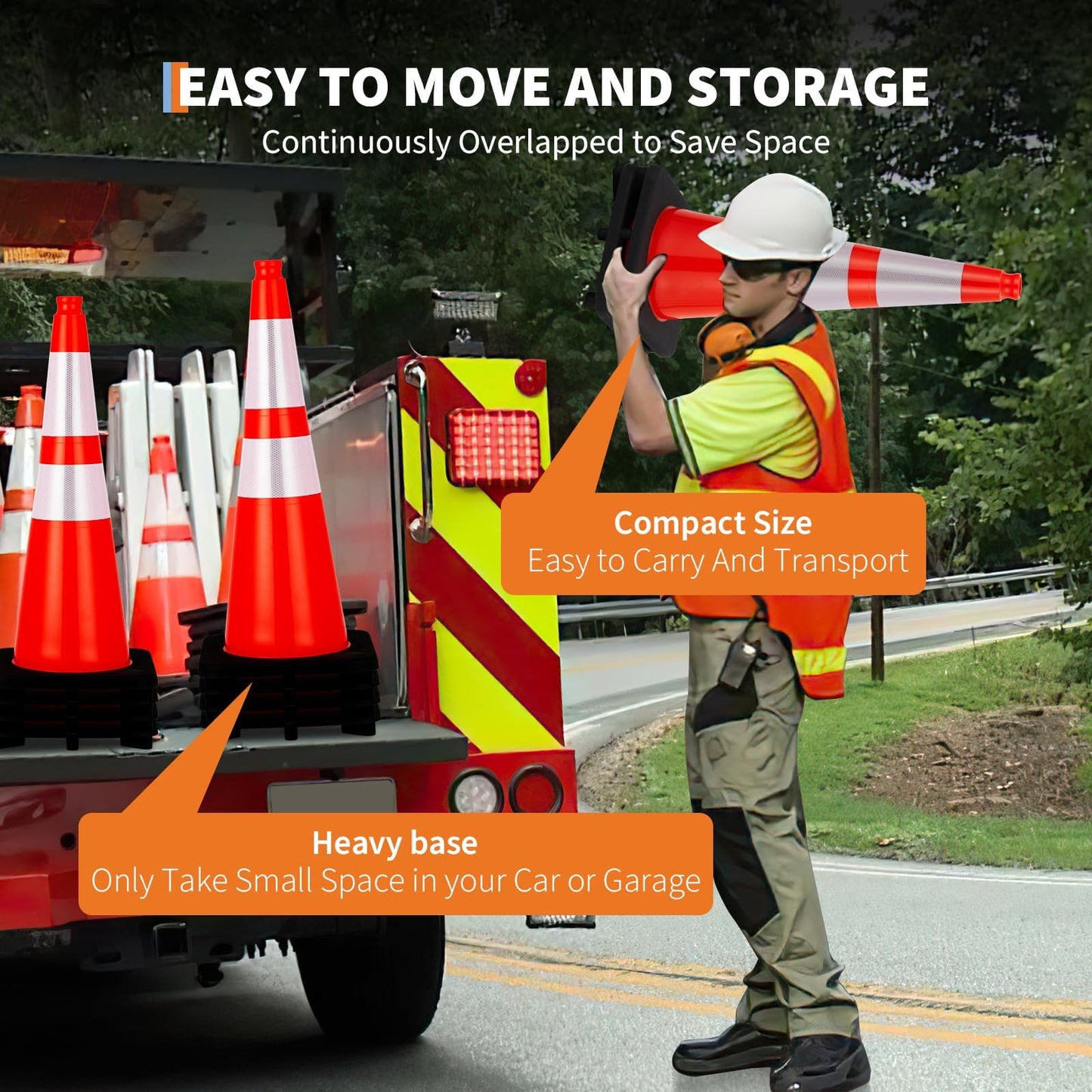 28 Inch Traffic Cones, Heavy-Duty Orange PVC Safety Cones with 2 Reflective Collars - for Road Parking, Construction, and Hazard Safety，10 Pack