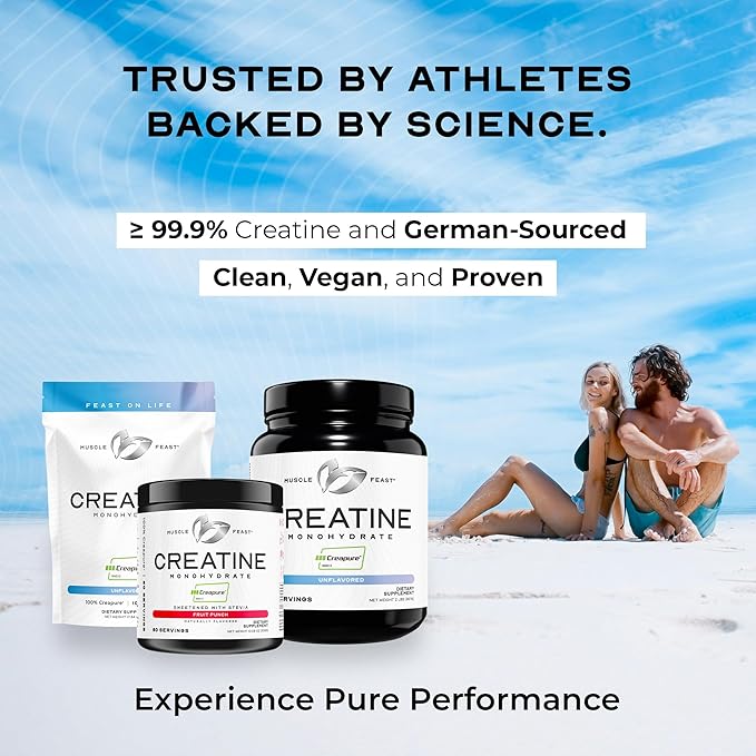 Muscle Feast Creapure Creatine Monohydrate Powder, Vegan Keto Friendly Gluten-Free, Mass Gainer, Muscle Recovery Supplement and Trusted Creatine for Muscle Growth, Creatine Powder, Unflavored, 2lb