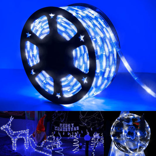 Skiennix 200ft LED Rope Lights - Waterproof Flexible Tube Lighting with 8 Modes | White & Blue for Outdoor Decor