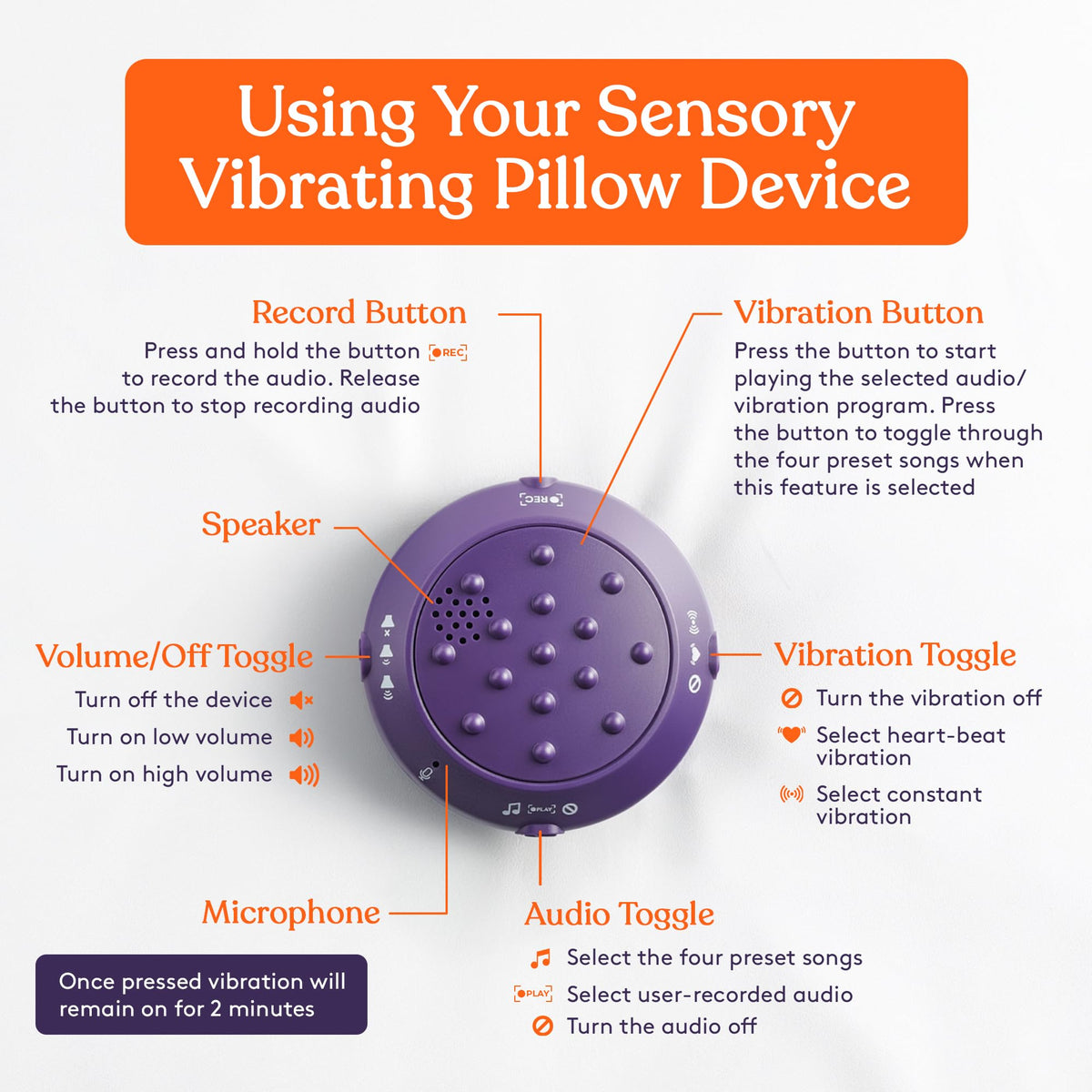 Special Supplies Vibrating Pillow Sensory Pressure Activated for Kids and Adults, 12” Plush Minky Soft Cover, Textured Therapy Stimulation Bumps-Vibrations, Music & Voice Recording (Blue)