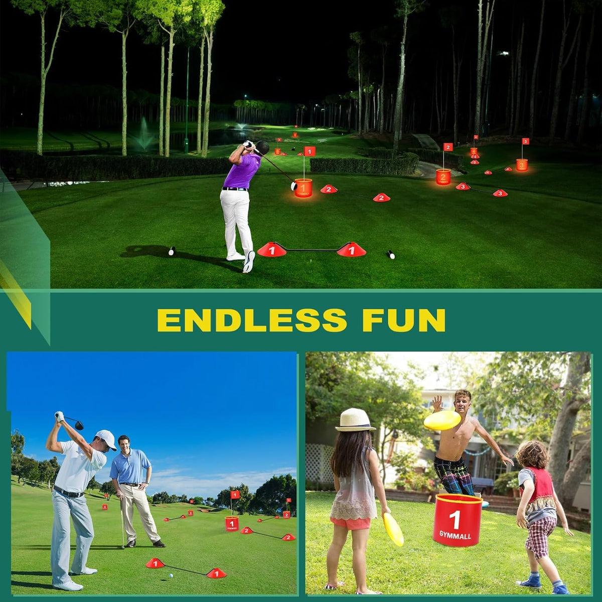 GYMMALL Golf Yard Bucket Games, 6 Holes Bucket Backyard Golf Game Set with LED Light and Flags for Adults & Kids Indoor Outdoor, Golf Practice Gift for Backyard, Park, Beach and Lawn
