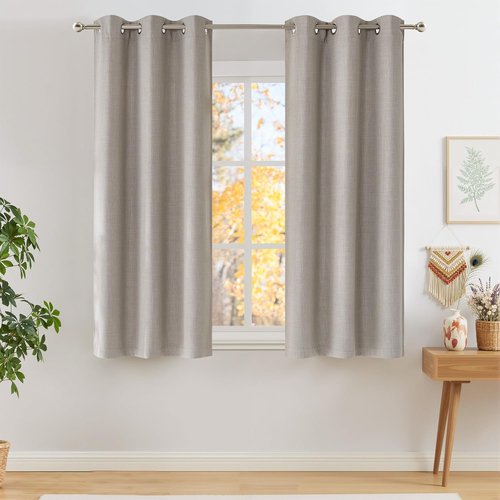 NICETOWN Blackout Curtains - Short Faux Linen Angora Privacy Panels, 63 Inches Long, Modern Farmhouse Style, 2 Panels (W42 x L63)