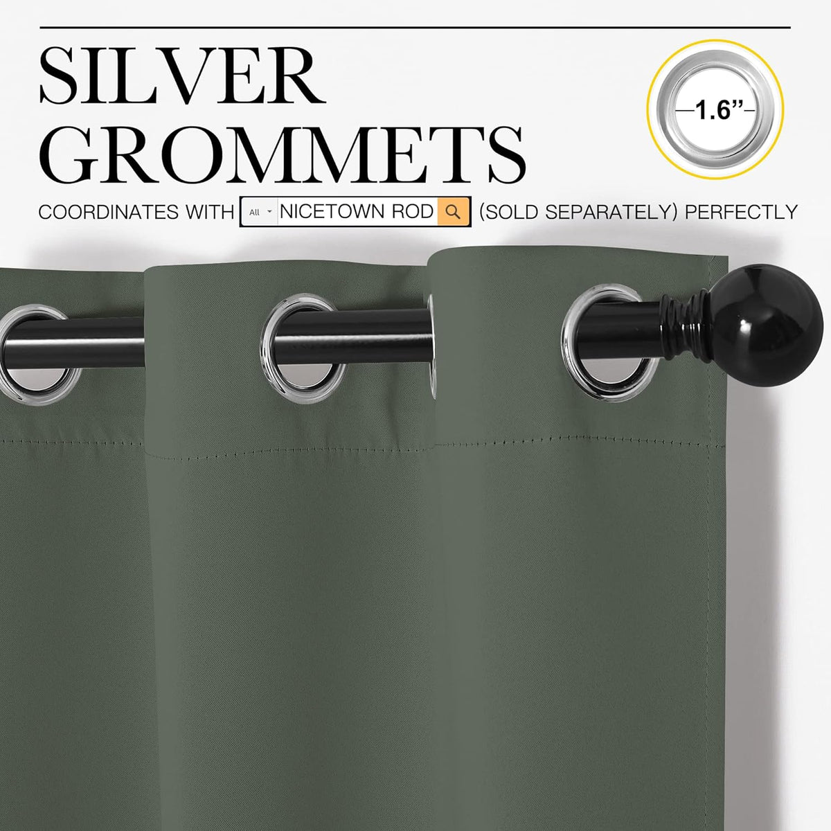 NICETOWN Room Darkening Curtain Panels - Energy-Efficient Toddler Boy Drapes | Dark Mallard, 42" W x 90" L, 2 Panels