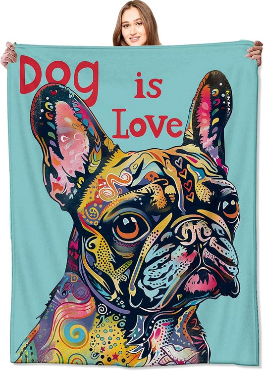 French Bulldog Blanket Pop Art Dog Throw Blankets,Birthday Gifts for Kids Adult Women & Pet Lovers,Lightweight Soft Fleece,for Sofa Couch Bed Room Farmhouse Art Decor 60x80in