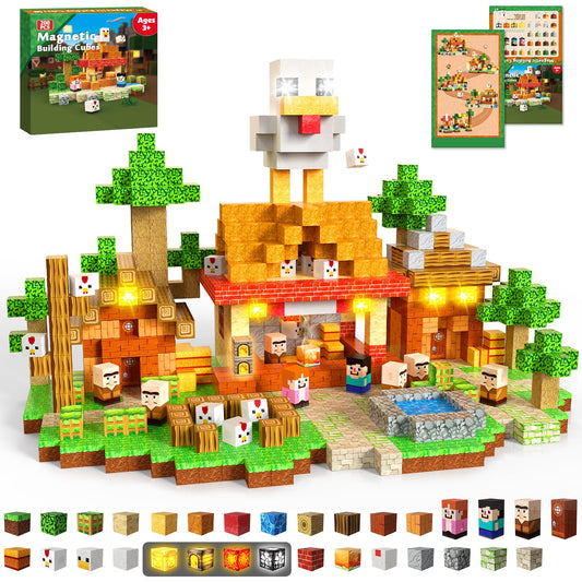 ToyUnited 200PCS Magnetic Blocks with Light-Up Blocks, Magnet Building Blocks, Stacking Magent Cubes, STEM Montessori Educational Sensory Toys for Boys & Girls Ages 3-12 Easter Birthday Gift