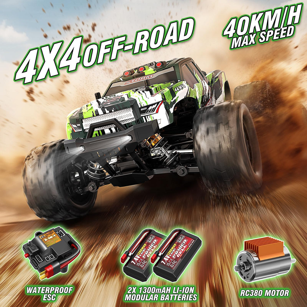 X-TMAGA 1:18 All Terrain RC Car for Adults & Boys (HS18-05), 4WD Off-Road RC Truck High Speed Fast 40+ KPH, 4X4 Waterproof Remote Control Car with 2 Rechargeable Batteries