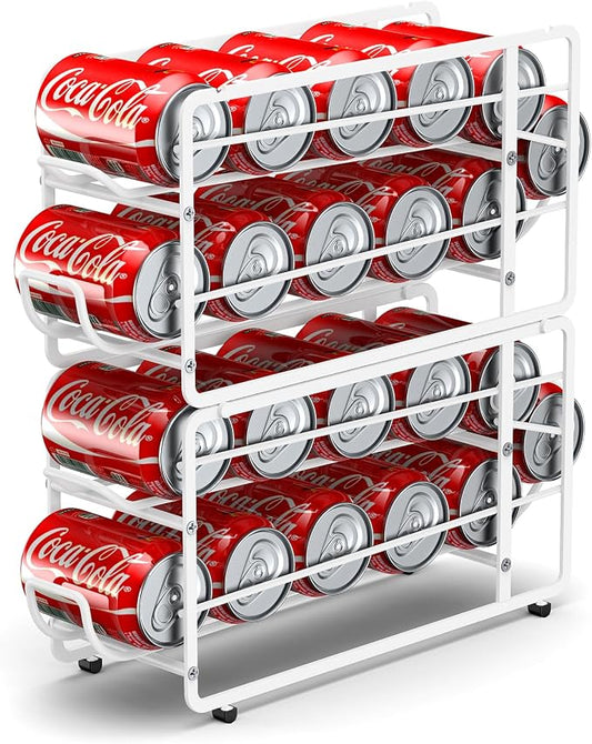Canyave Soda Can Organizer Storage Rack, 2 Pack Stackable Beverage Soda Can Dispenser Organizer Holder for Refrigerator, Cabinet, Pantry (White)