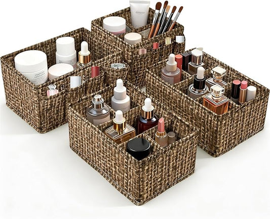 Cosmetic Storage Bins Makeup Organizer, Adjustable Multifunction Storage Box Desk Drawer Divider for Makeup Brushes, Bathroom Countertop or Dresser, Set of 4