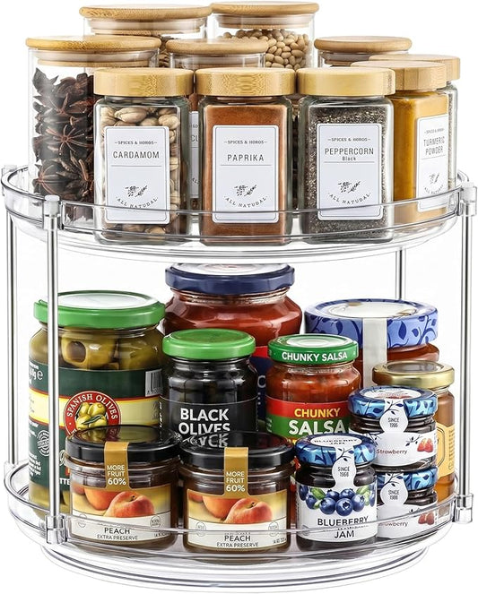 2 Tier Non-Skid Acrylic Lazy Susan Turntable Organizer - Rotating Spice Rack - Spinning Organization Tray for Kitchen, Pantry, Countertop, Closet, Bathroom, Vanity, Medicine Cabinet Organizing, 11''