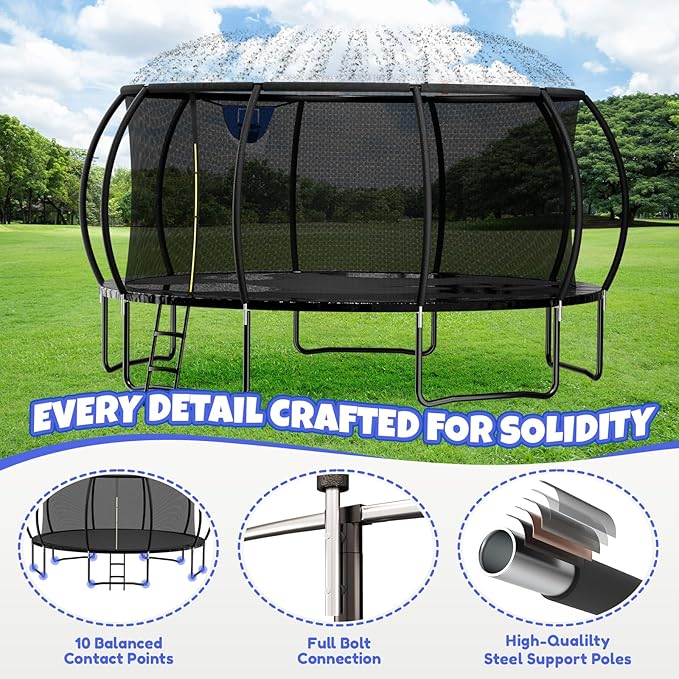 14FT & 16FT Trampoline for Kids & Adults, Big Round Trampoline with Basketball Hoop, Sprinkler & ASTM Certified