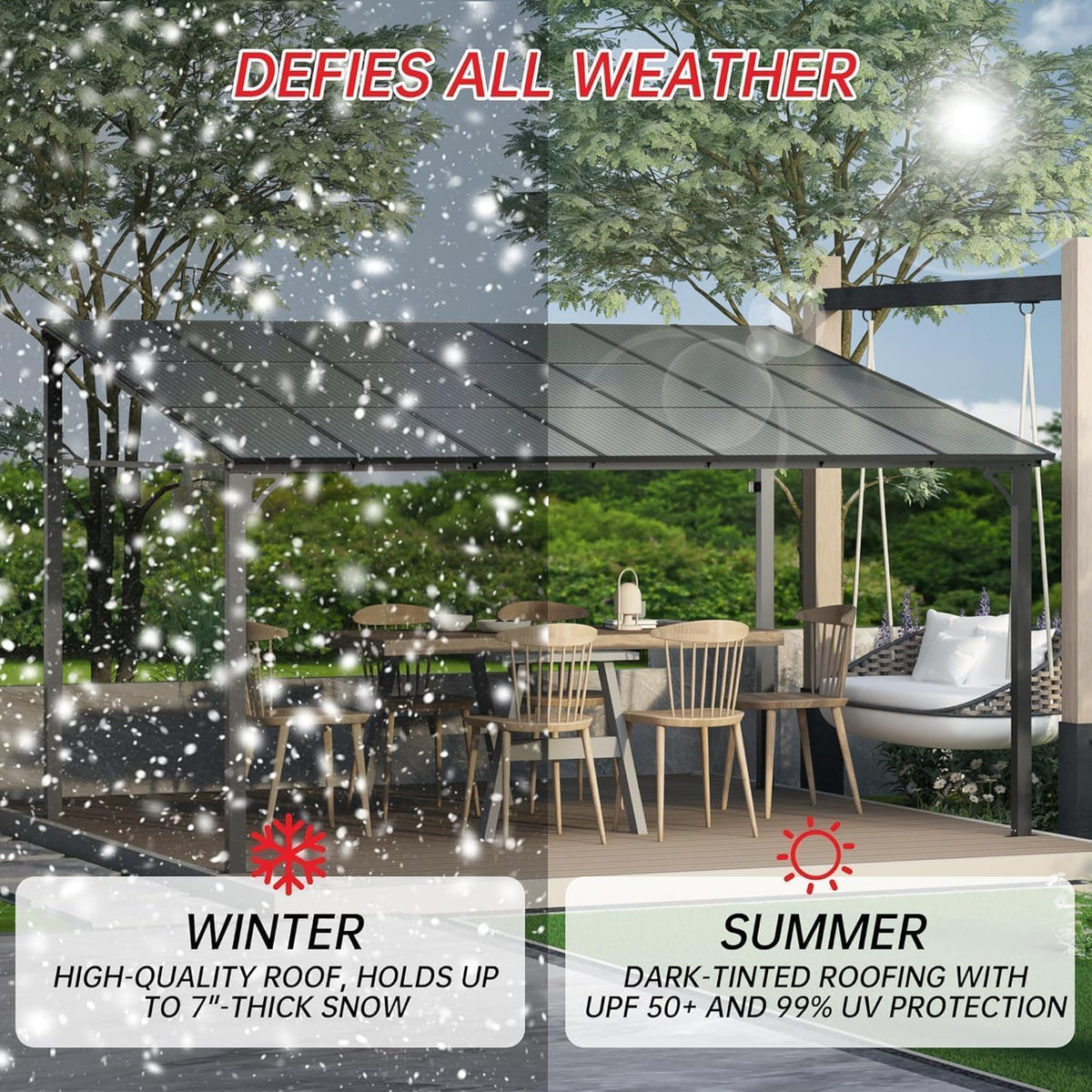10'X20' Hardtop Wall Mounted Gazebo with Gutters & Galvanized Steel Roof, 60MPH Wind Resistance, Lean to Gazebo Pergola with Sloped Roof for Deck, Porch, Backyard and More, White