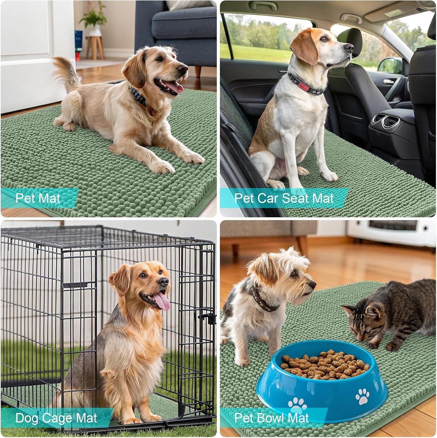 OLANLY Dog Door Mat - Absorbent Non-Slip Mud Mat for Indoor Use | 47x24, Quick Dry Chenille, Olive Green