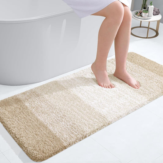 OLANLY Bathroom Runner Rug - Extra Soft Microfiber Mat | Quick-Dry, Washable, 47x20, Light Beige