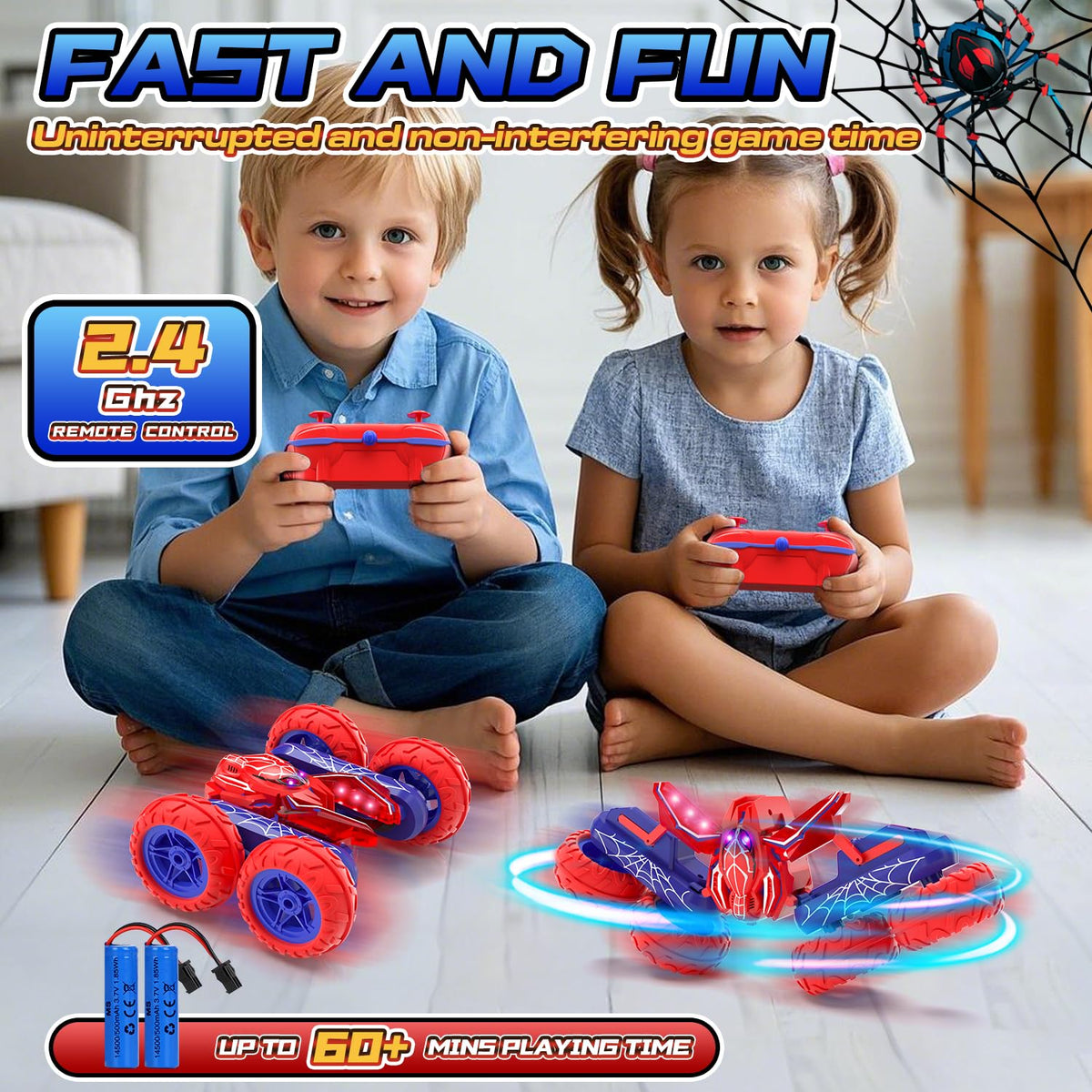 SOGAWEBB Spider Remote Control Cars for Boys 4-7, 360° Spinning RC Stunt Car with 2 Batteries Cool Lights Toys Birthday Gift for Boys 4 5 6 7 8 9 10 11 12 Year Old