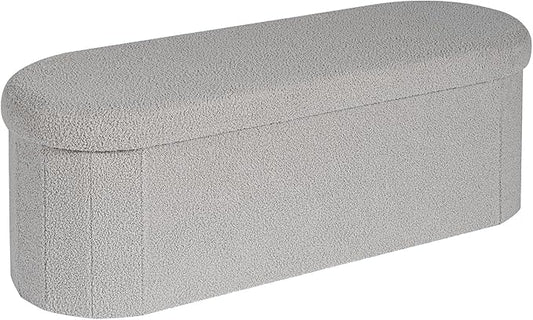 B FSOBEIIALEO Ottoman with Storage for Living Room, Sherpa Folding Storage Ottoman Foot Rest, 43.3 Inches Collapsible Bedroom Bench Grey