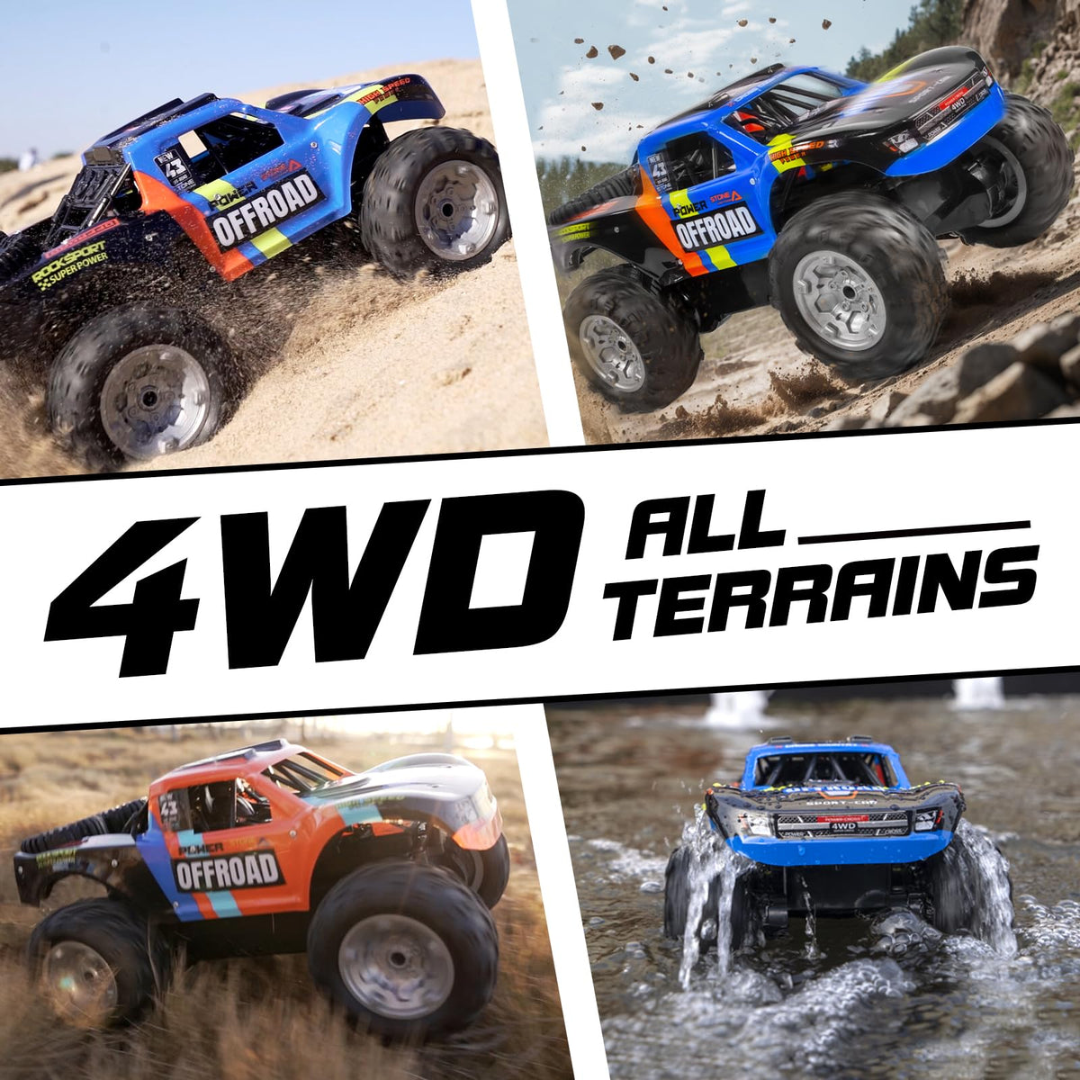 KB KAIBO Q205 1:12 Large Amphibious Remote Control Car - Waterproof RC Monster Truck with Waterproof Controller & 2 Modular Batteries for 60+ Min Play, 7.4V 4WD All Terrain Toy for Kids Adults-Blue