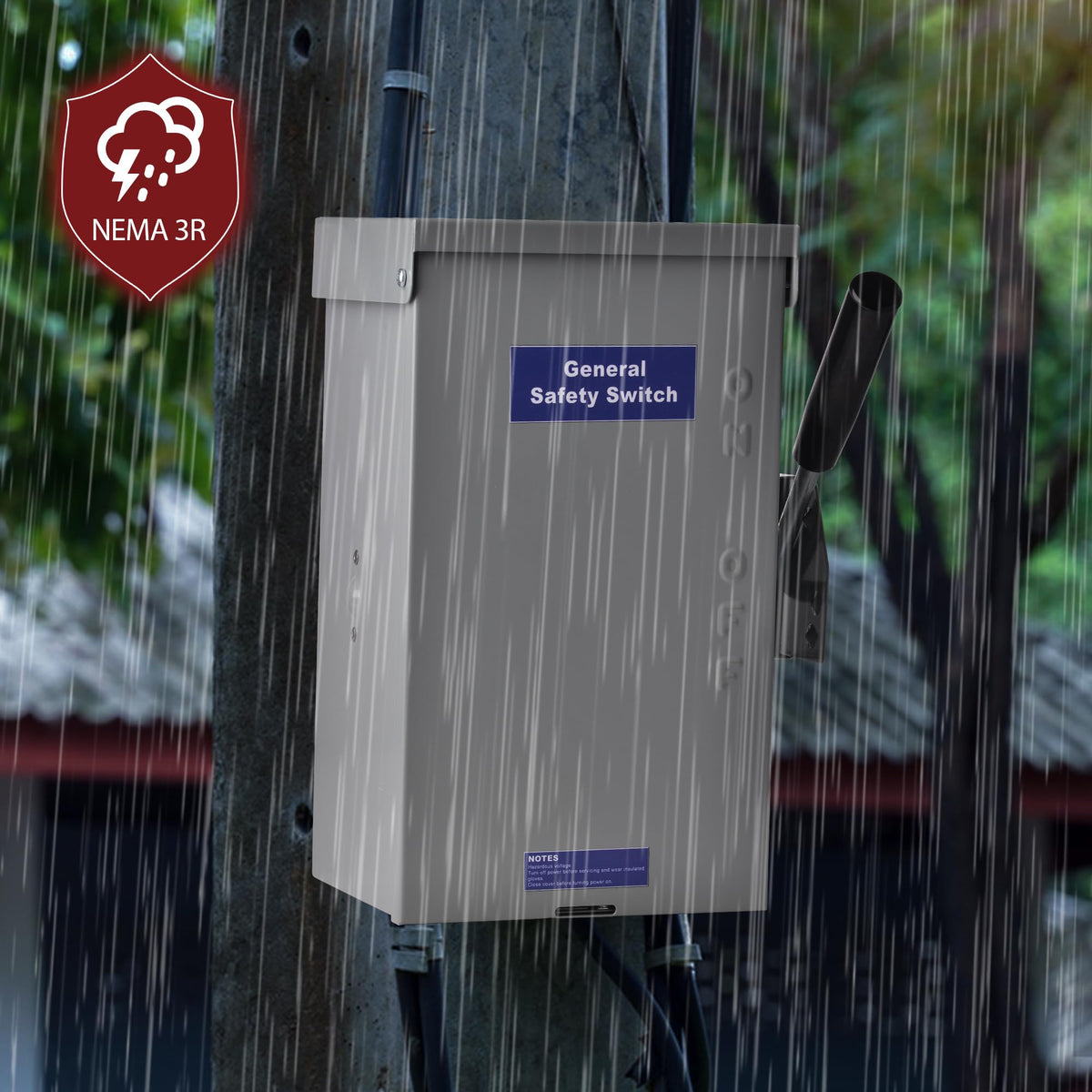 100 Amp Disconnect Switch Box, 120/240V 2 Pole Heavy Duty Safety Switch with Ground, Multi-Safety Protection Design, Non-Fusible, Galvanized Steel Enclosure, NEMA 3R Standards for Indoor and Outdoor