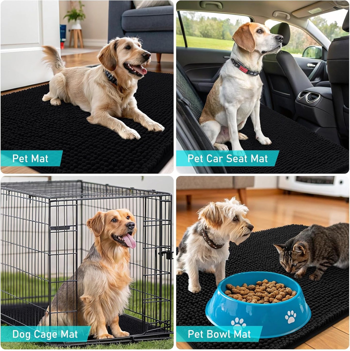 OLANLY Dog Door Mat - Absorbent Non-Slip Chenille for Muddy Paws | 36x24 Inches, Quick Dry, Black