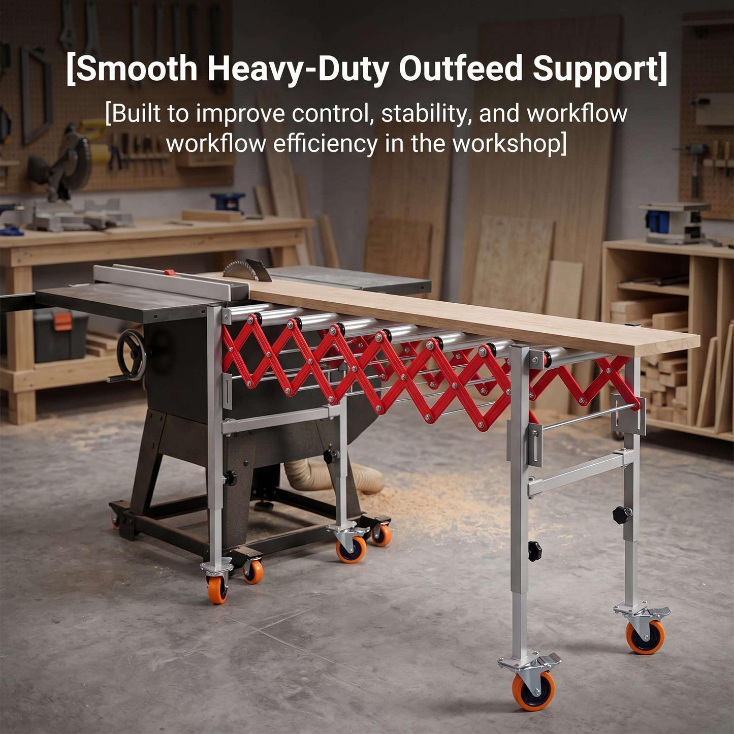 Expandable Roller Conveyor, Portable Material Handling Stand with Locking Casters, 27.5''-43'' Adjustable Height, 600 lbs Capacity Roller Conveyor for Packing Shipping and Roller Conveyor Support