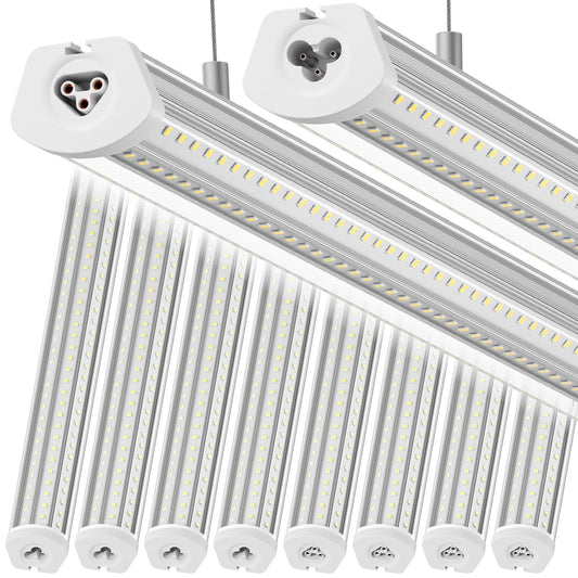 Barrina 8FT LED Shop Light, 140W 17000LM 5000K, U-Shaped 3 Rows LED Garage Lights, Linkable, Hanging & Flush Mount, 8 Foot Commercial LED Shop Lights for Garage, Workshop, Kitchen, 10 Packs, Silver