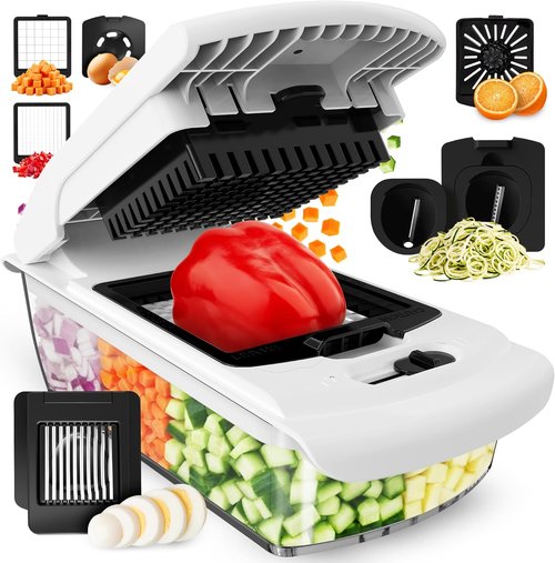 Fullstar Vegetable Chopper & Mandoline Slicer - 7-in-1 Food Chopper with Container & Cheese Grater, White
