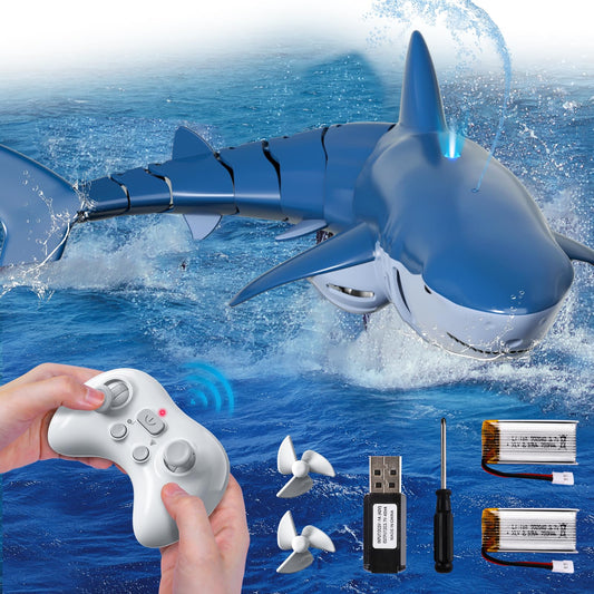Remote Control Shark Toys for Boys Kids, 1:18 Scale High Simulation Shark for Pool, 2.4Ghz Electric RC Fish Boat Toys with Light & Spray, Toy Sharks Gifts for 6 7 8 9 Year olds Kid Boys Girls