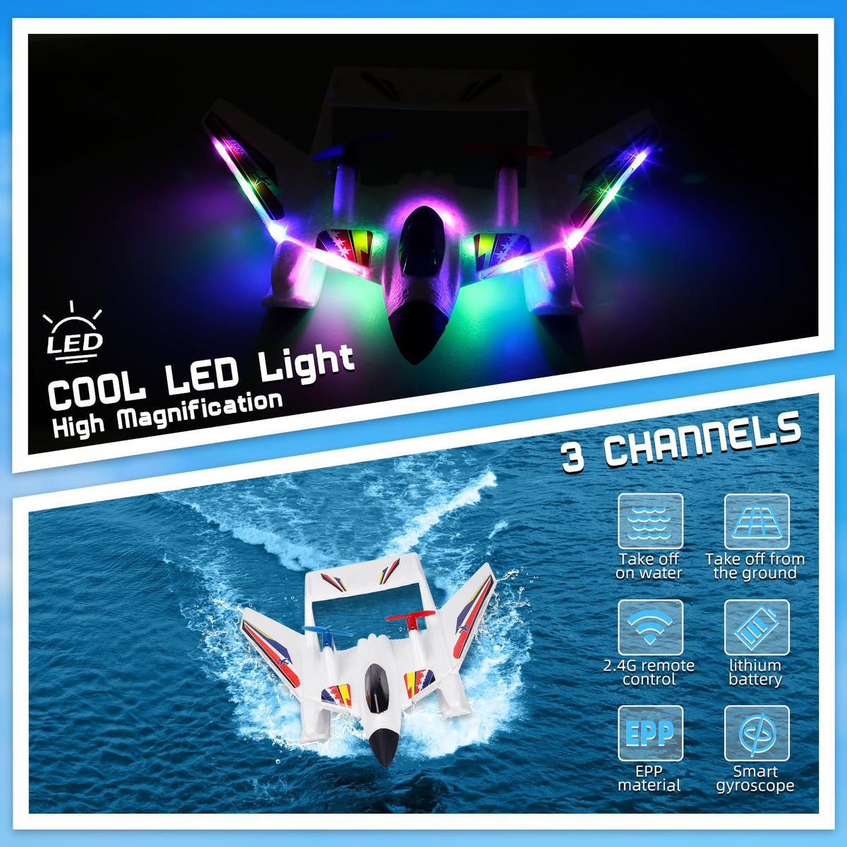 Kimmol RC Plane for Water Land & Air, Remote Control Plane, Sea Airplane R C, 2 Channel RC Airplane Amphibious Tri-Phibian Aircraft with 2 Batteries, 2.4GHz RTF A irplane Glider for Adult Beginner