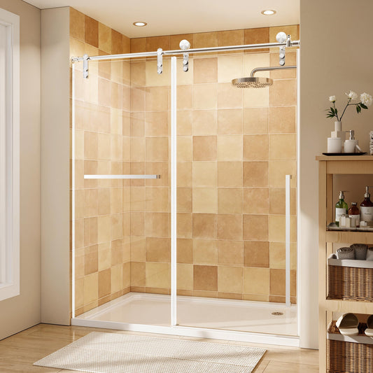 44-48" W x 76" H Glass Shower Door, Frameless Shower Door with 5/16" (8mm) Clear SGCC Tempered Glass, Explosion-Proof Film, Stainless Steel Hardware, Chrome