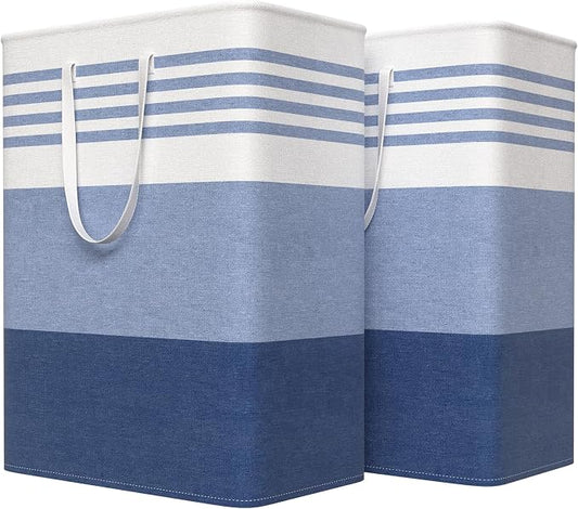 WOWBOX 2 Pack Laundry Baskets, Laundry Hampers, Freestanding Dirty Clothes Hampers with Reinforced Handles & Cross Stitch & Waterproof Coating, for Laundry Bedroom Bathroom Dorm,125L Blue
