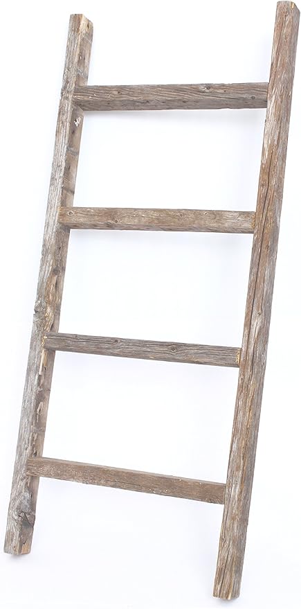 BARNWOODUSA Rustic Blanket Ladder - 100% Upcycled Wood (48" x 18" x 1.5", Weathered Gray)
