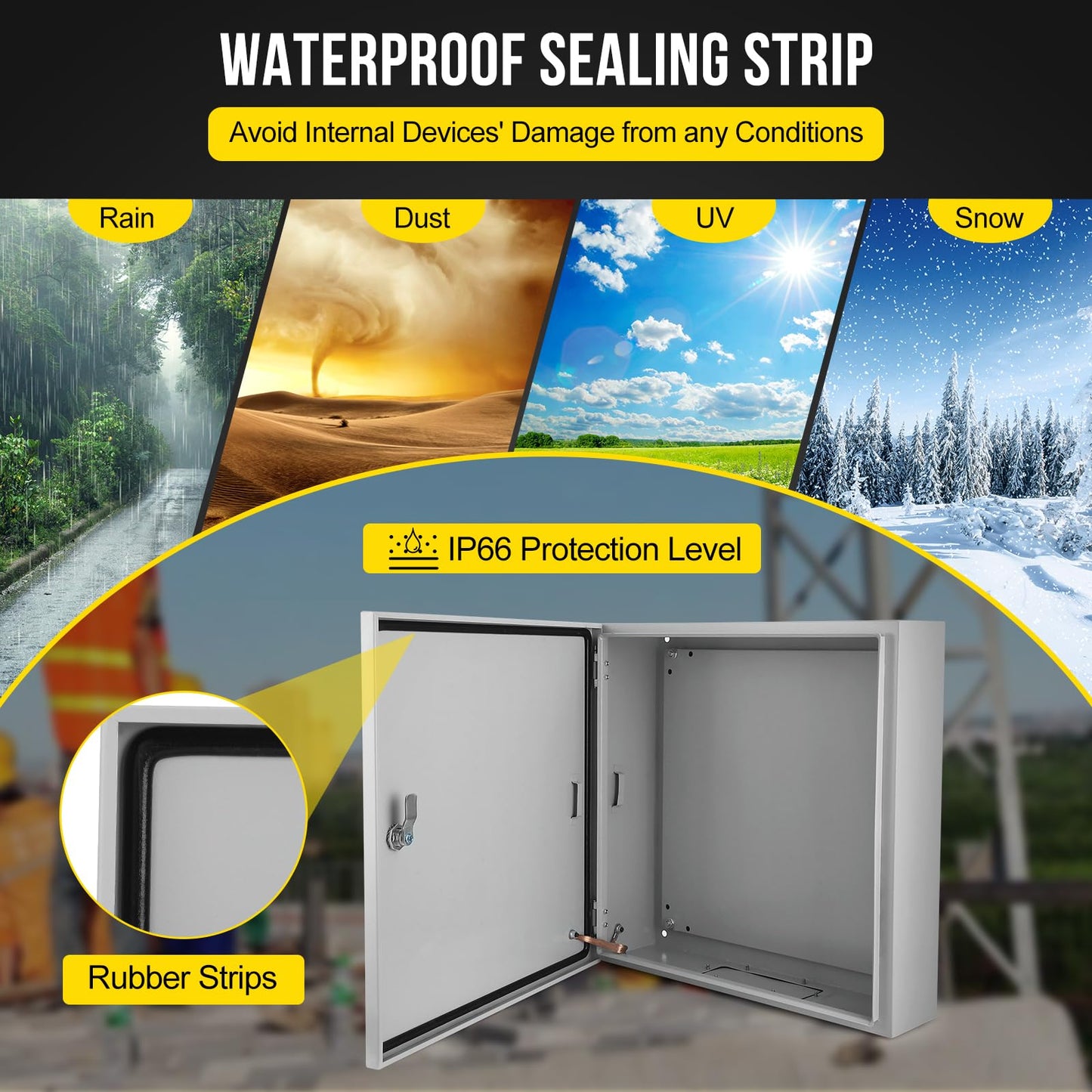 24x24x8 Electrical Enclosure, NEMA 4 Outdoor Enclosure, IP66 Waterproof & Dustproof Cold-Rolled Carbon Steel Hinged Junction Box for Outdoor Indoor Use
