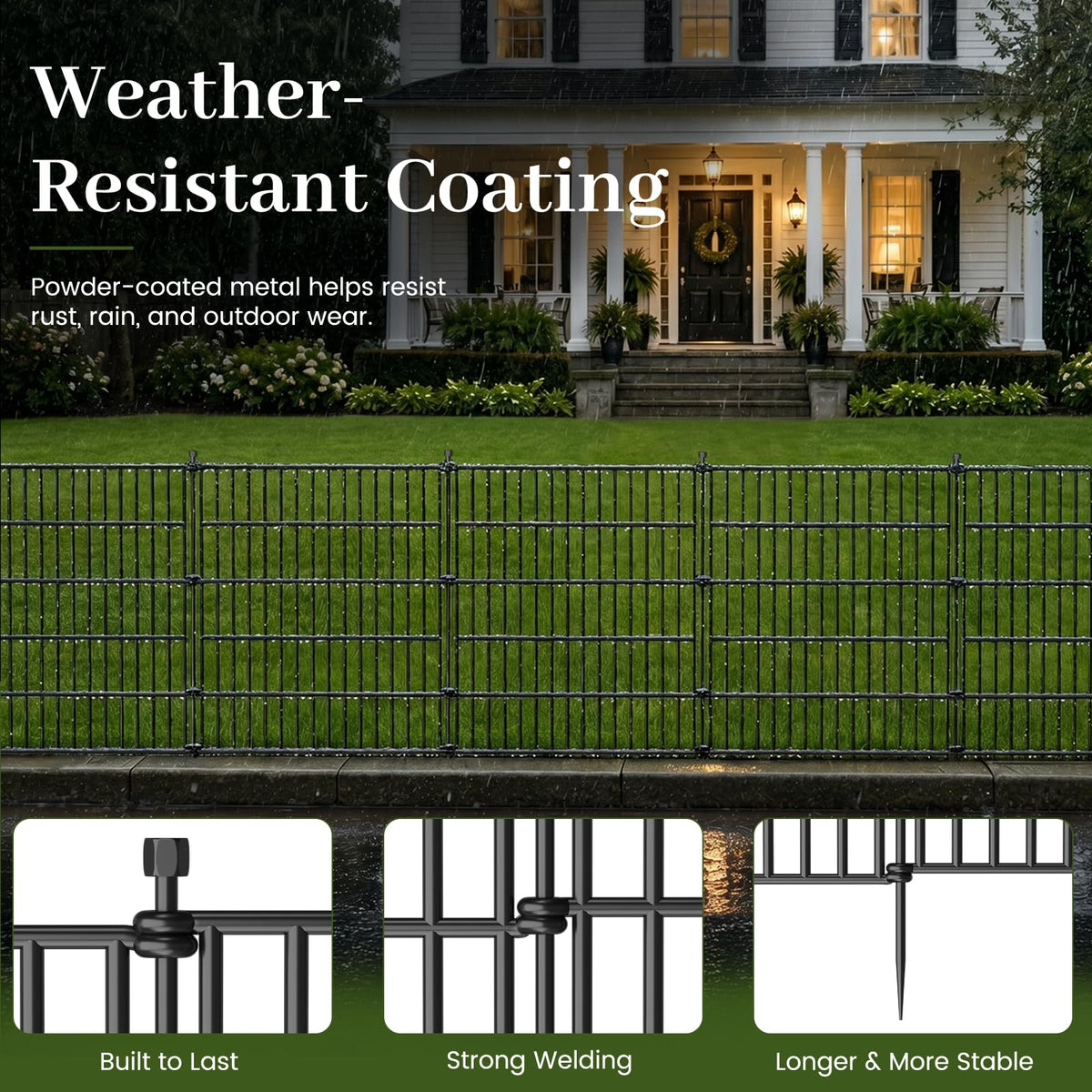 10 Panels No Dig Decorative Outdoor Garden Fence for Yard, 32 in(H) X 23.6 ft(L) Animal Barrier Fencing Rustproof Metal Wire Panel Border for Dog, Rabbits, and Patio Temporary Ground Stakes