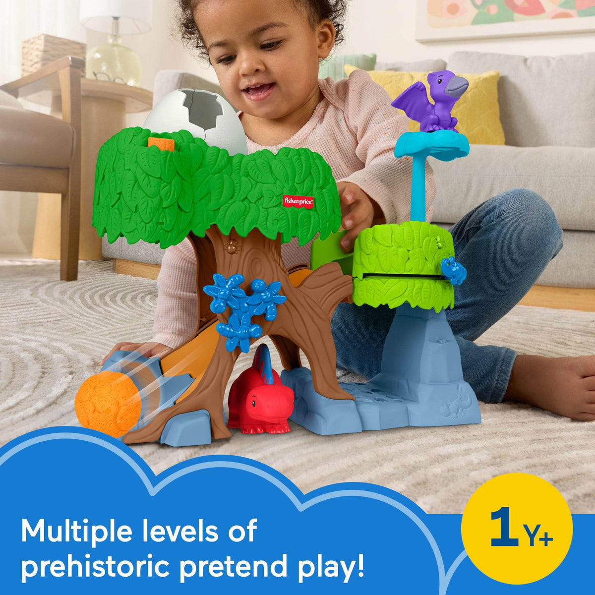 Fisher-Price Little People Toddler Toy Dinosaur Hatch & Slide Playset with 2 Figures for Preschool Pretend Play Kids Ages 1+ Years