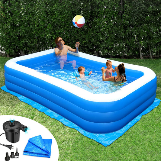 Rukala Inflatable Pool Bundle - 10ft x 6ft - Electric Pump and Ground Tarp Included - Fast Setup and Reinforced Seams
