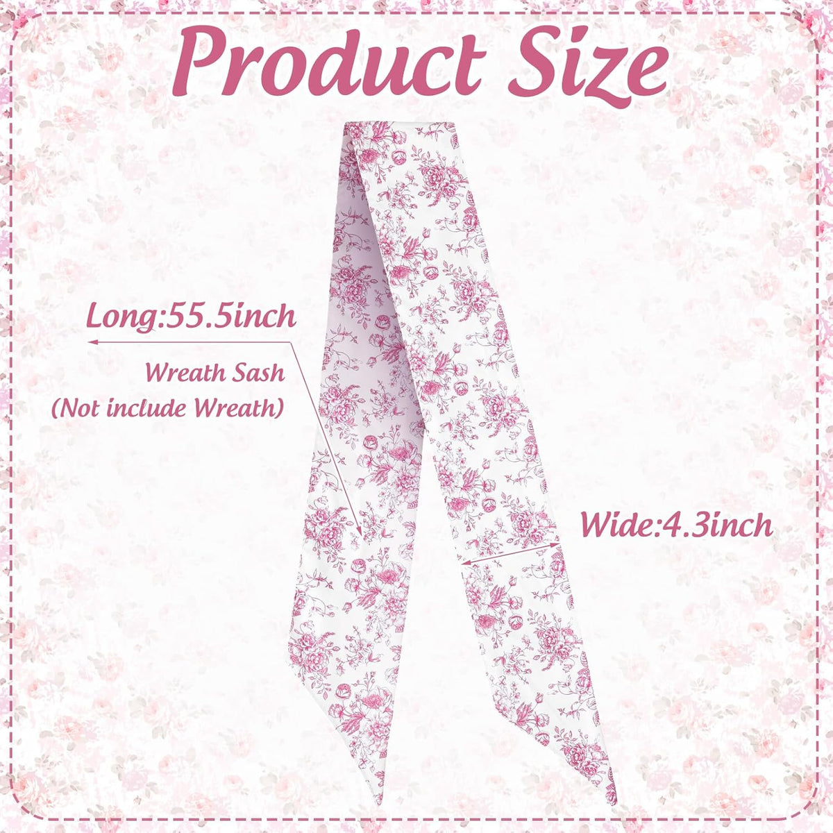 Whaline Pink Flower Wreath Sash - Chinoiserie Floral Garland Ribbon for Holiday Home Decor | 2 Pcs