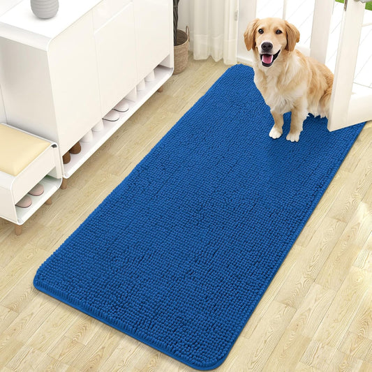 OLANLY Dog Door Mat - Absorbent Non-Slip Washable Doormat for Muddy Paws | 47x24 Deep Navy Blue